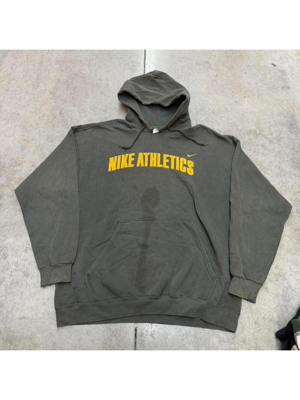 vintage nike athletics olive green made in usa hoodie size xl HAS STAIN - Picture 1 of 4
